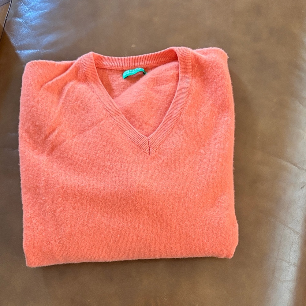 Orange Bennetton V-Neck Sweater